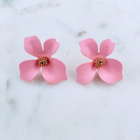 5 for $25 Pink Color Flower Statement Earrings - Picture 3 of 5